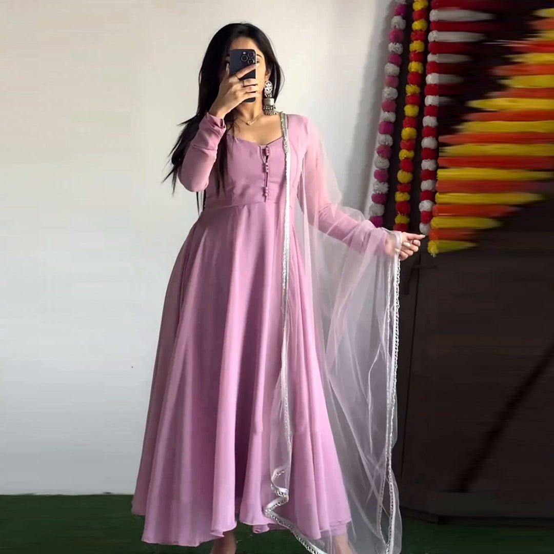 Orchid Purple Georgette Designer Long Kurti Set