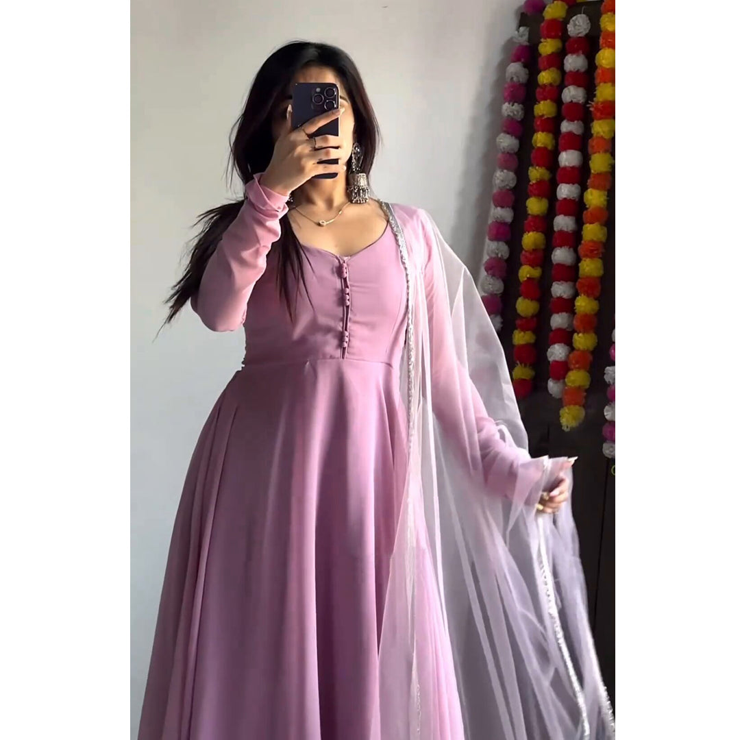 Orchid Purple Georgette Designer Long Kurti Set
