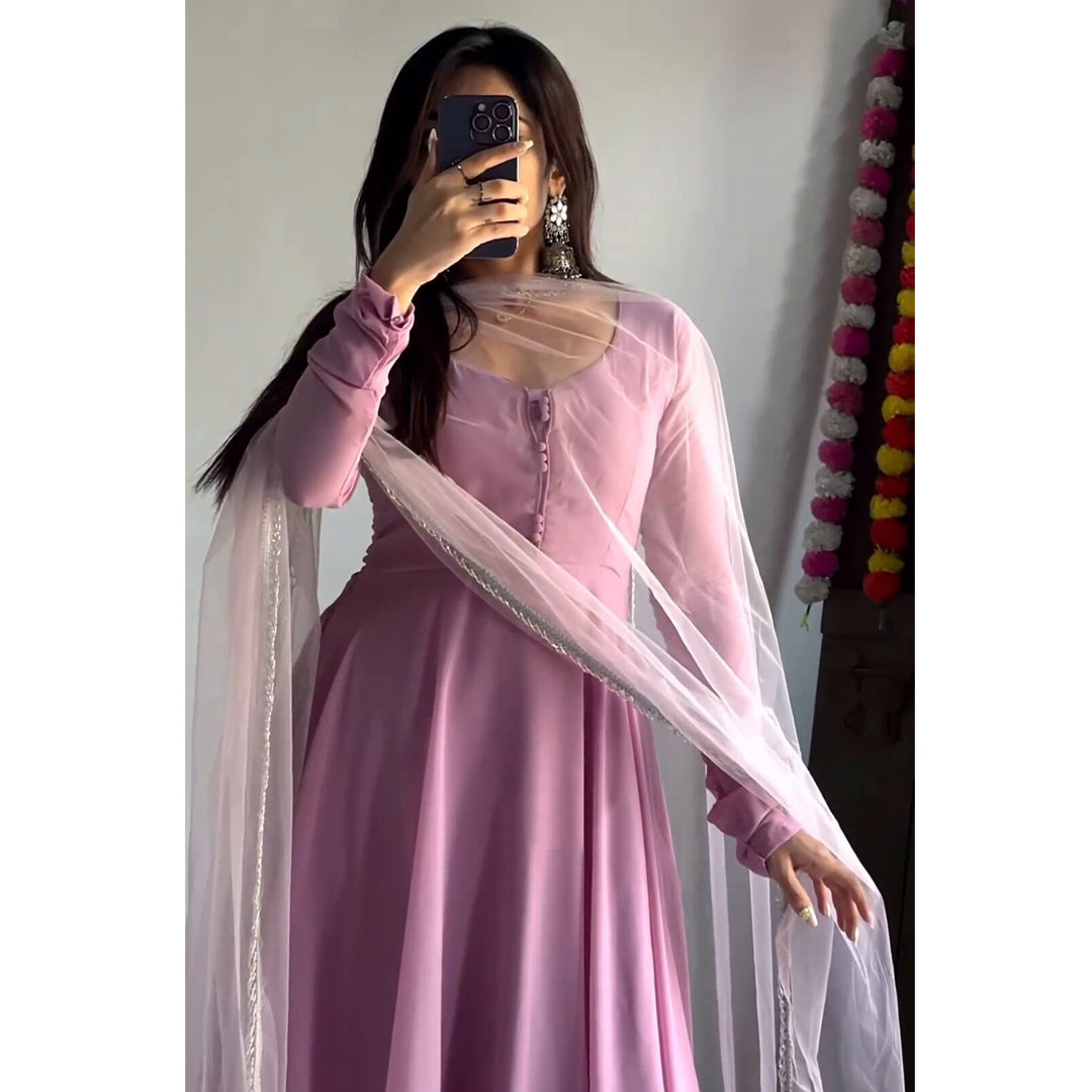 Orchid Purple Georgette Designer Long Kurti Set