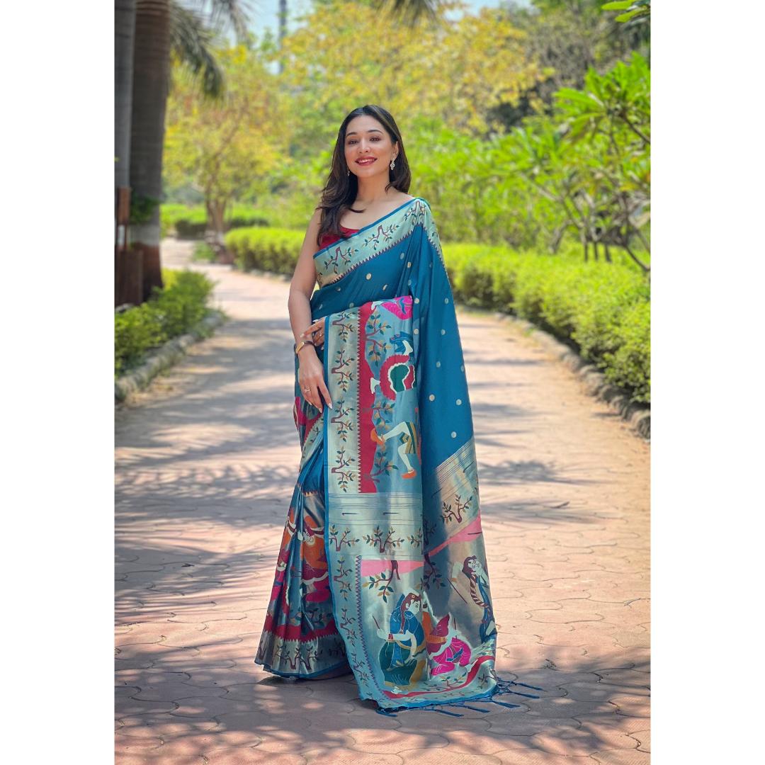 Blue Pure Kanchivram Paithani All Over Zari Weaving Silk Saree