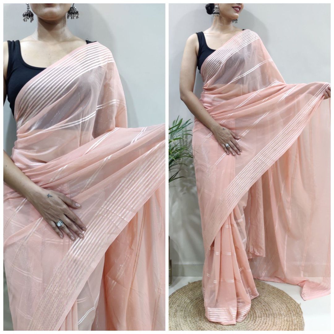 CREAM FANCY TARA SITARA WEAVING JUST WEAR ONE MINUTE READY TO WEAR SAREE
