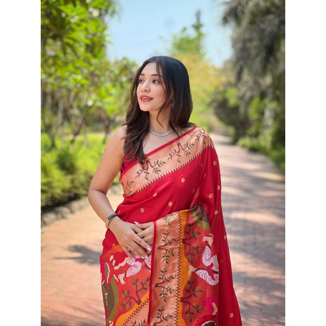 Red Pure Kanchivram Paithani All Over Zari Weaving Silk Saree