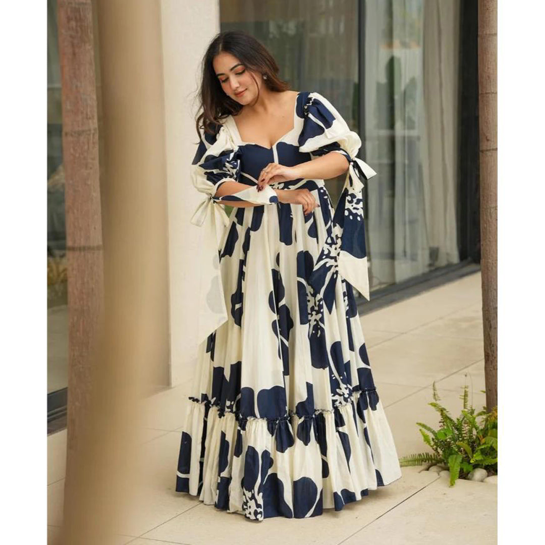 White Galaxy Designer Printed Maxi Dress