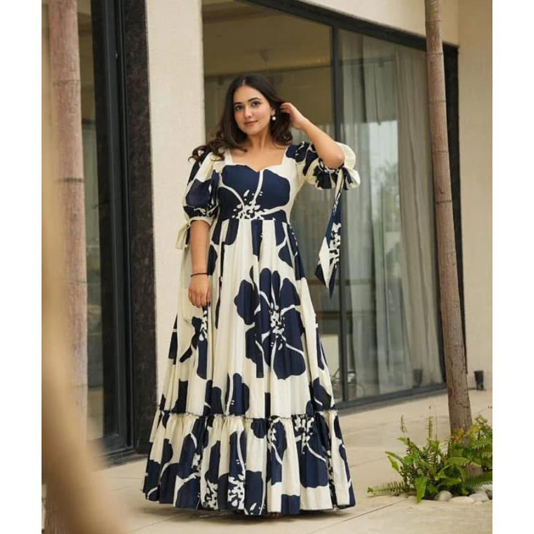 White Galaxy Designer Printed Maxi Dress