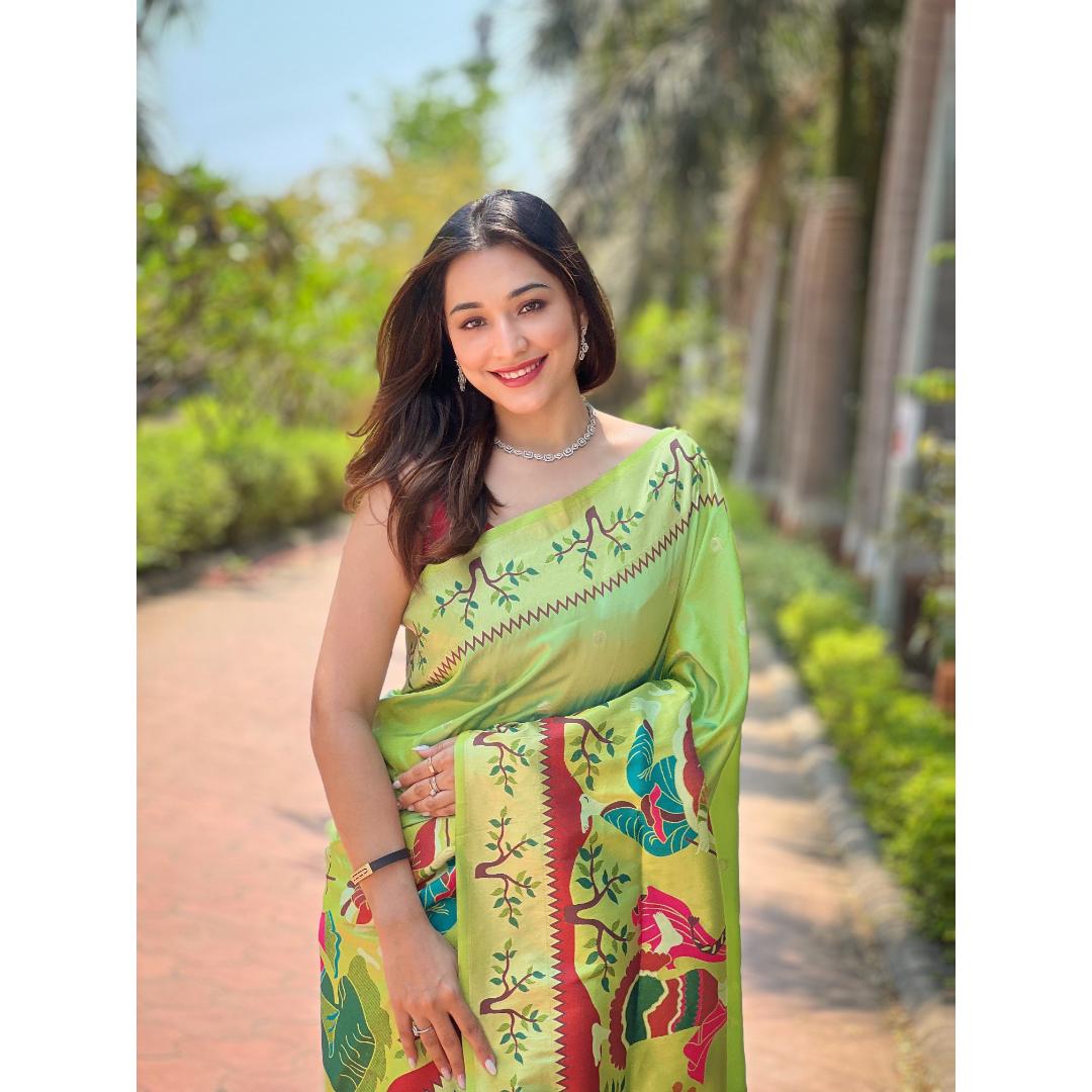 Parrot Pure Kanchivram Paithani All Over Zari Weaving Silk Saree