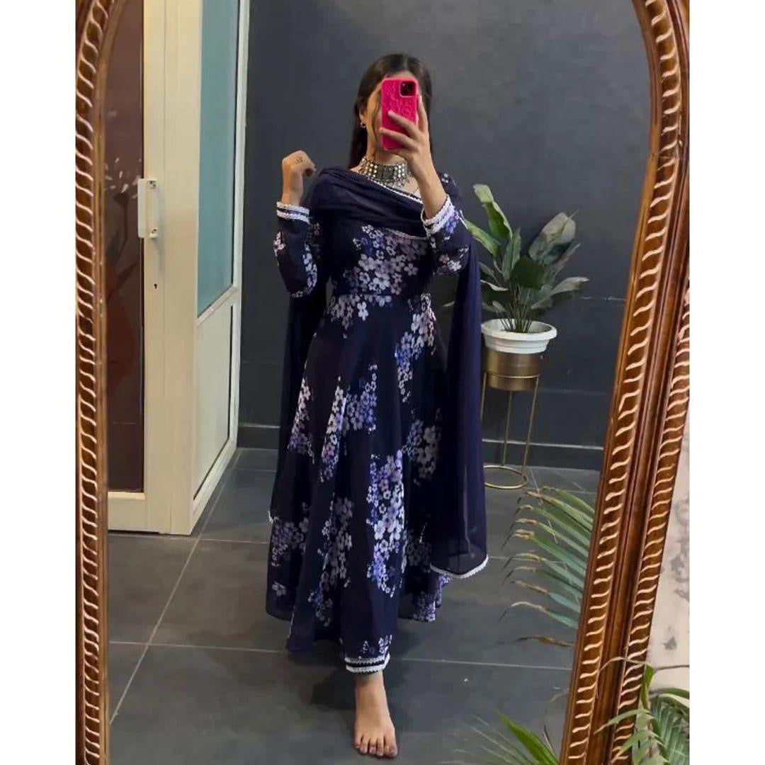 Navy And White All over Printed Kurtis