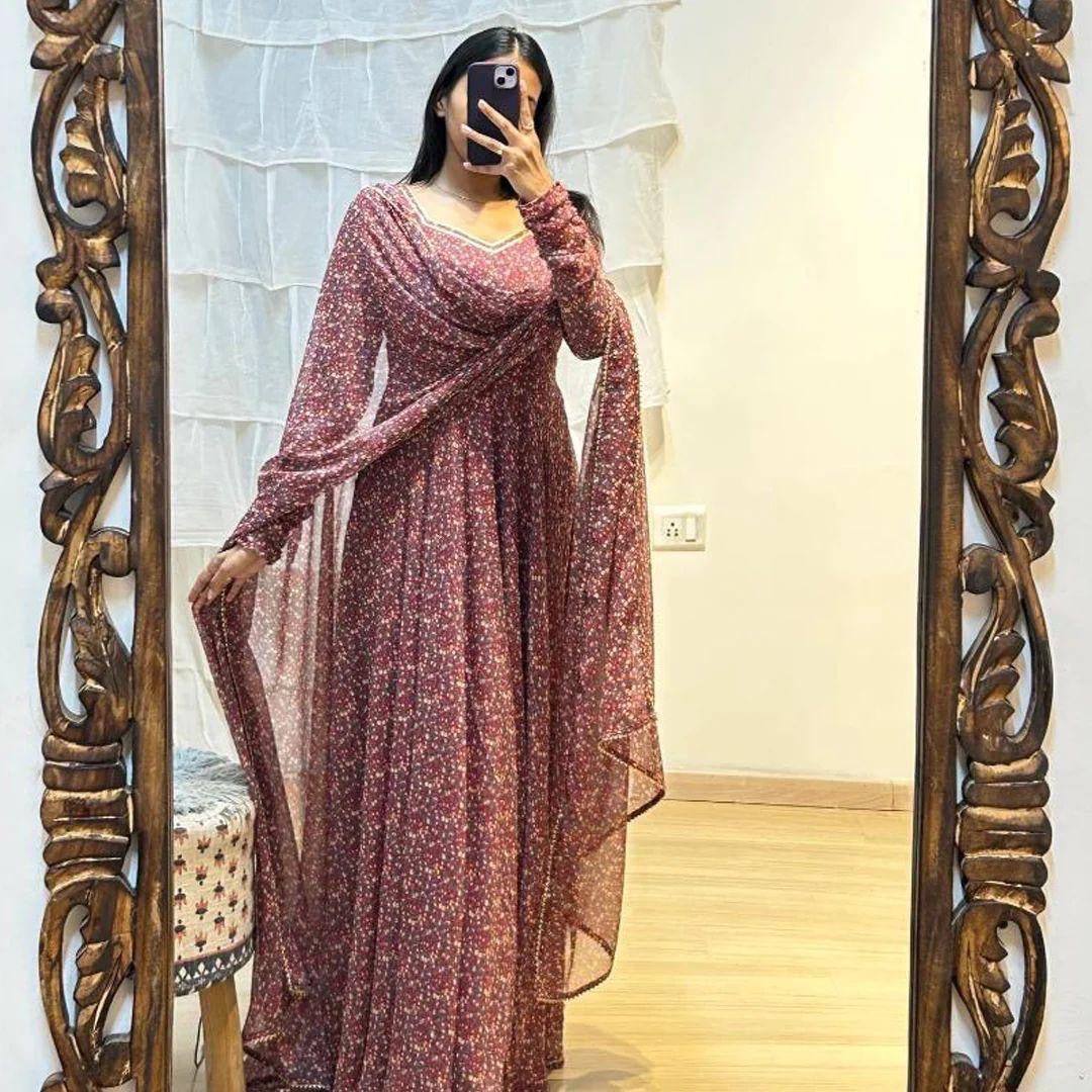 New Fed Maroon All Over Printed Kurtis