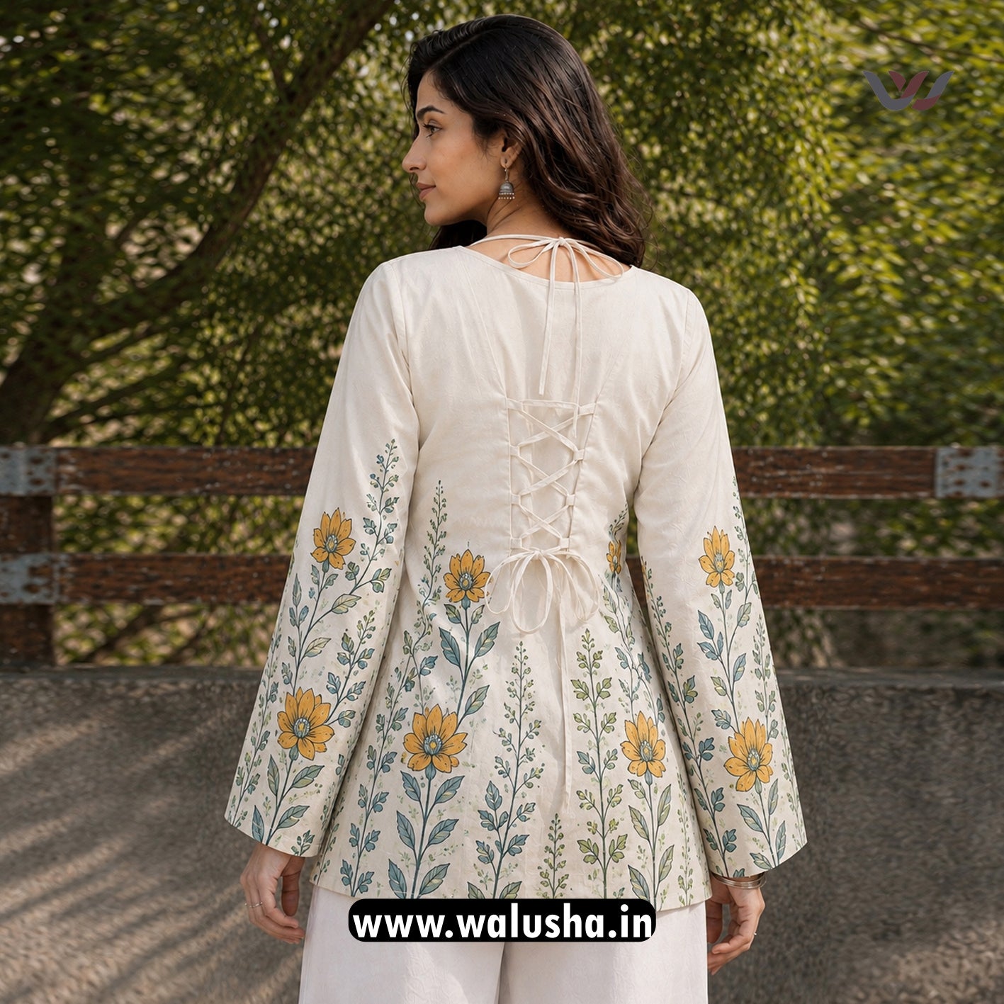 Ivory Bloom Floral Printed Corset Back Short Kurti