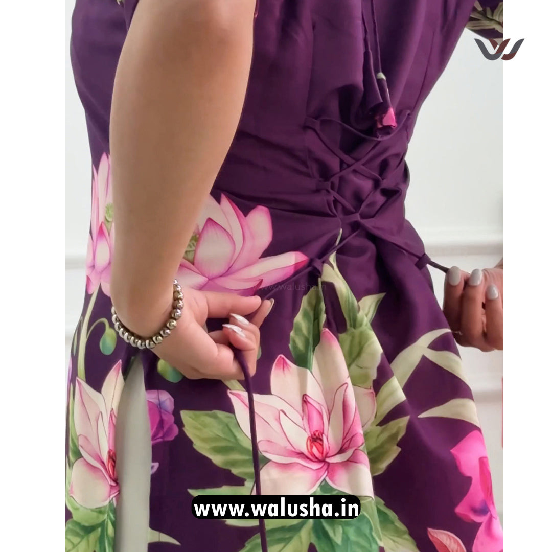 Purple Lotus Printed Corset Back Short Kurti