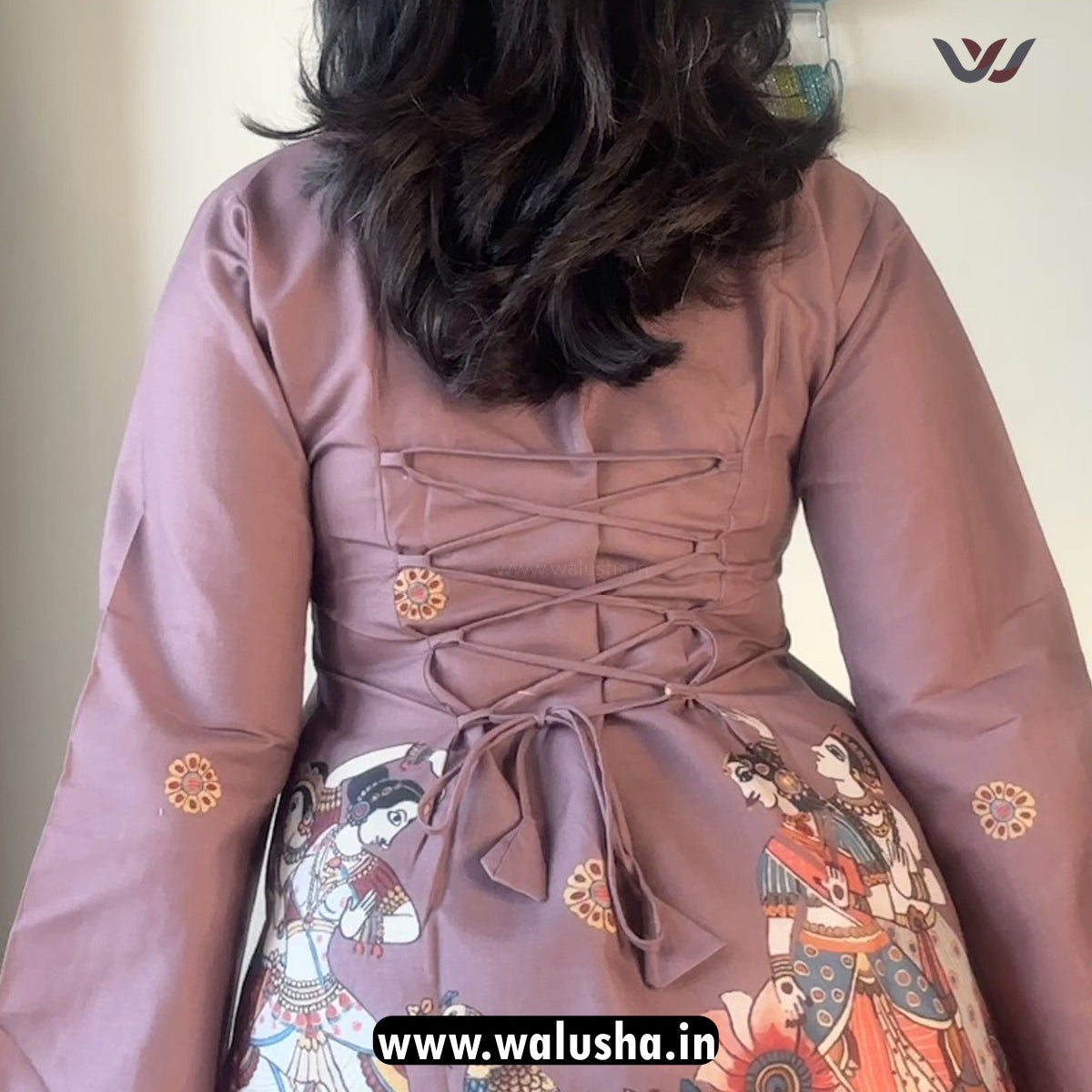 Dusty Traditional Folk Art Printed Corset Back Short Kurti