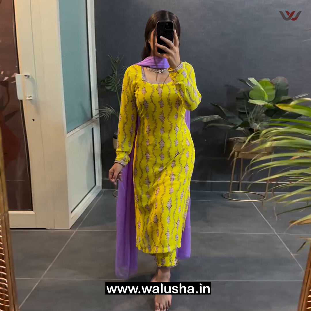 Snapchat Yellow Georgette Lemonize Kurti set