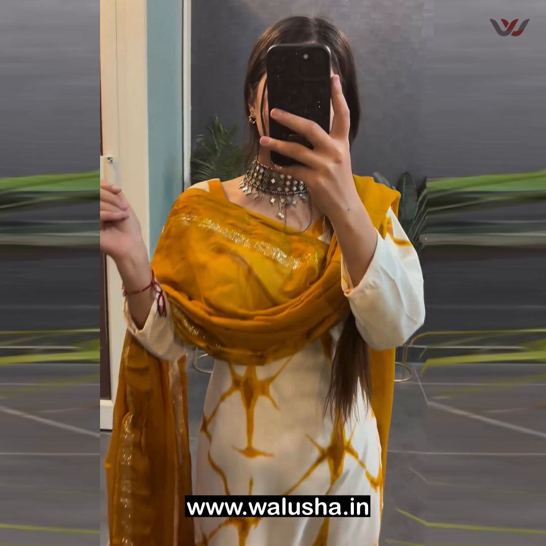Mustard Printed Muslin Mary Set