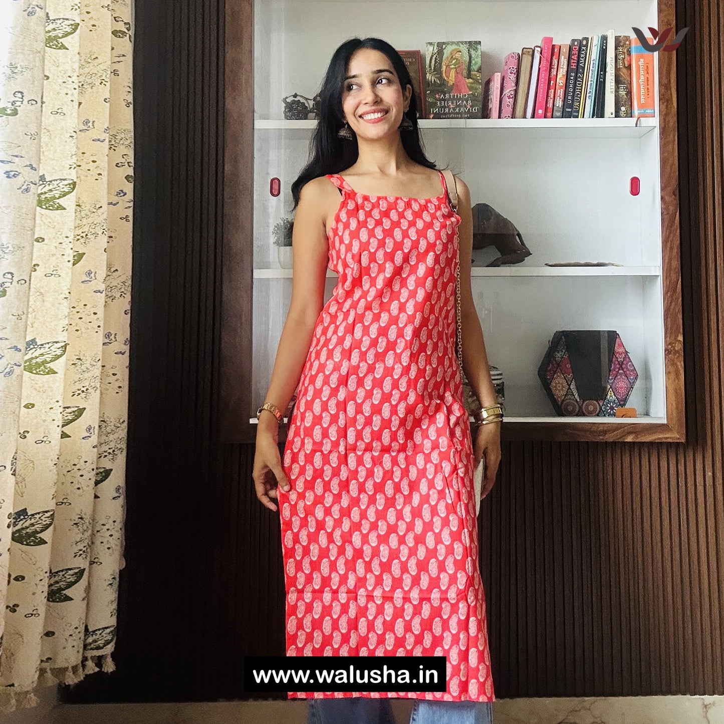 Red Paisley Printed Sleeveless Kurti