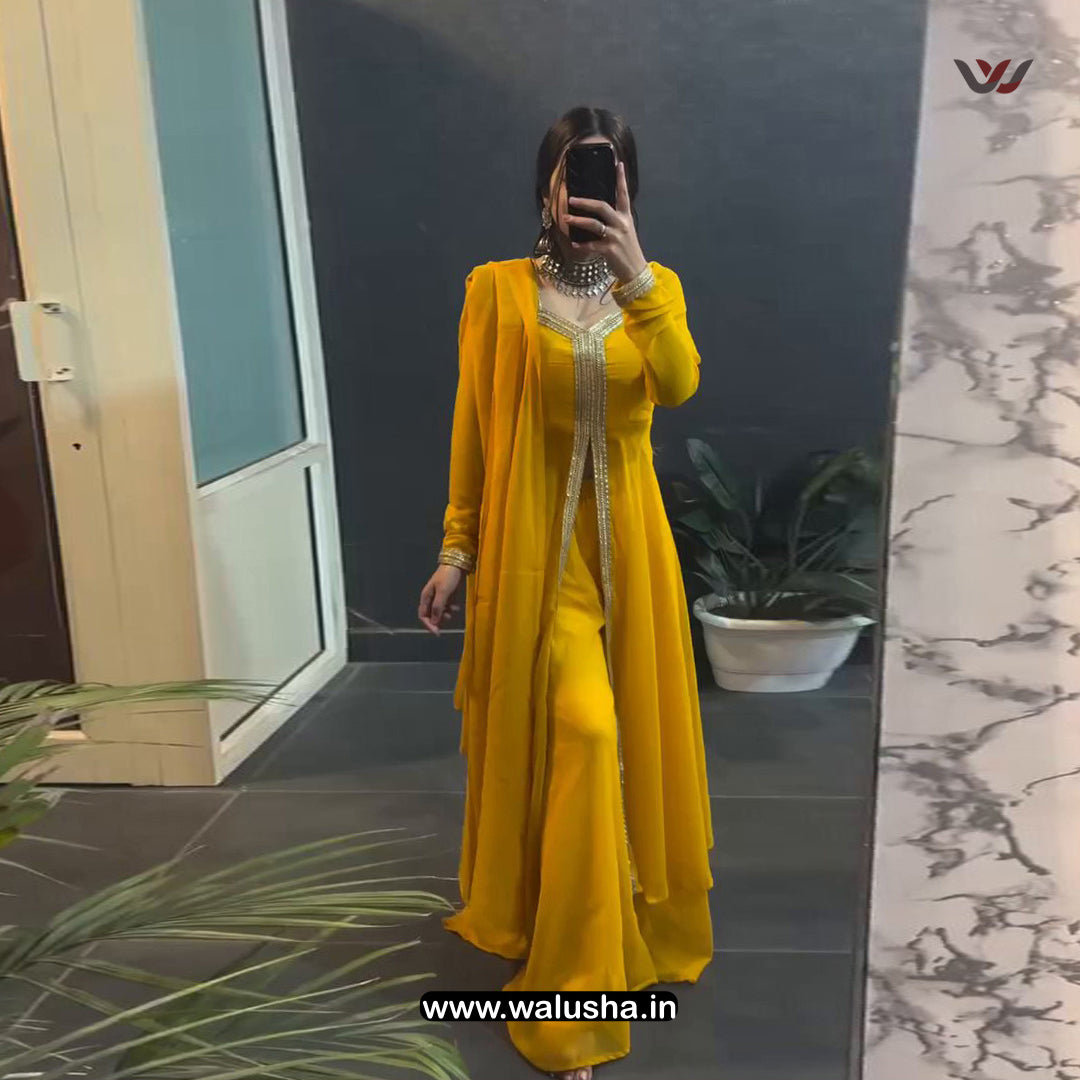 Yellow Lace Border Designer Kurti Set