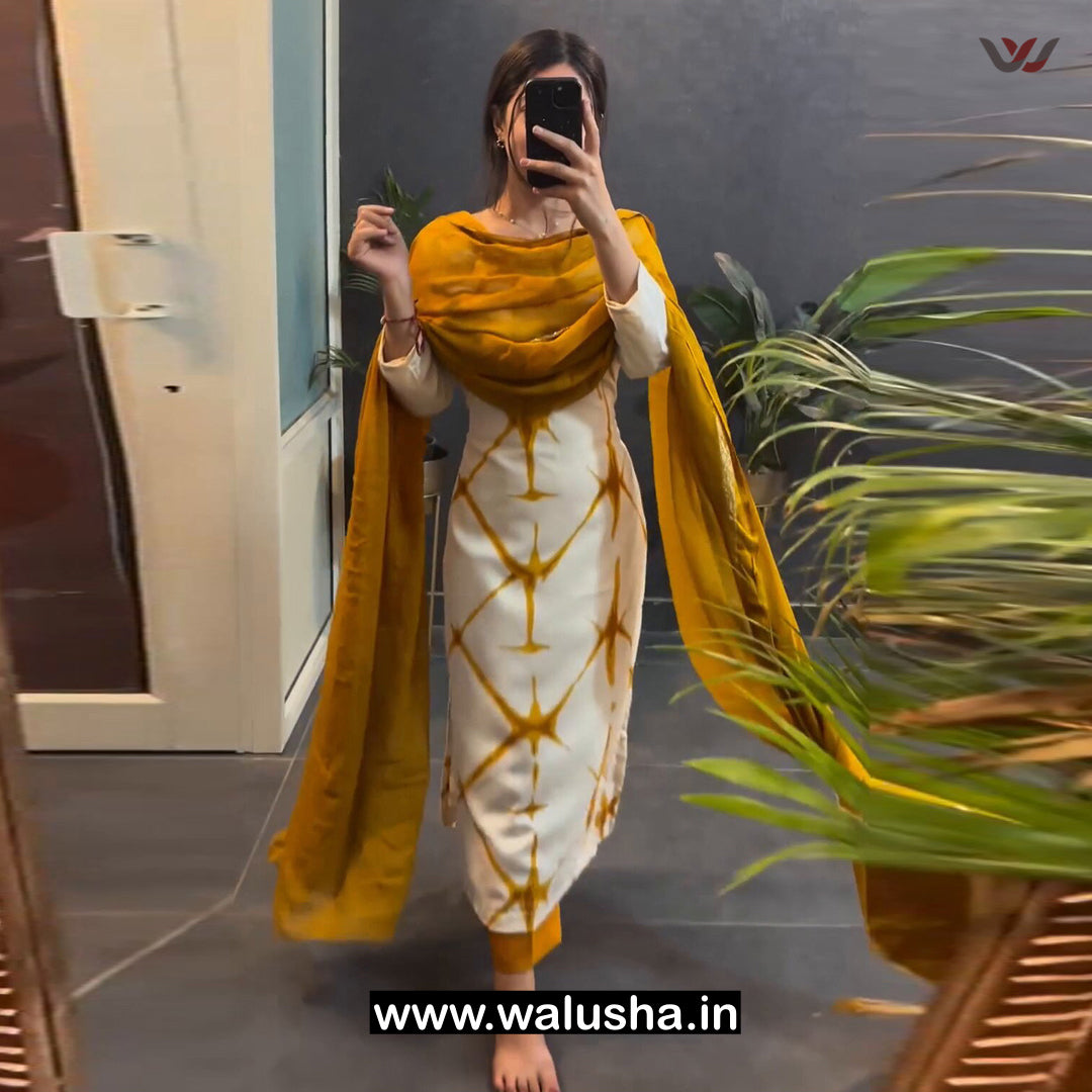 Mustard Printed Muslin Mary Set