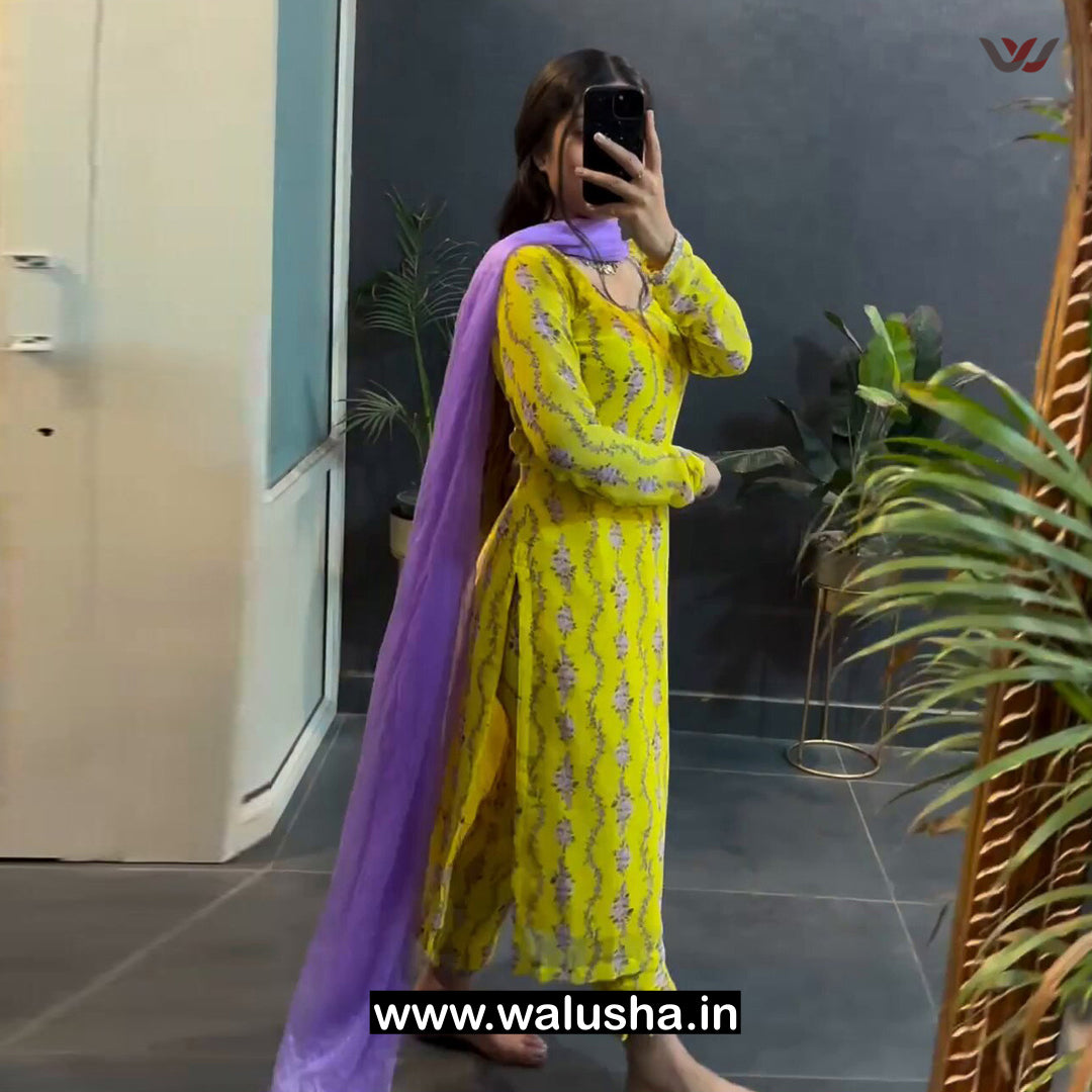 Snapchat Yellow Georgette Lemonize Kurti set