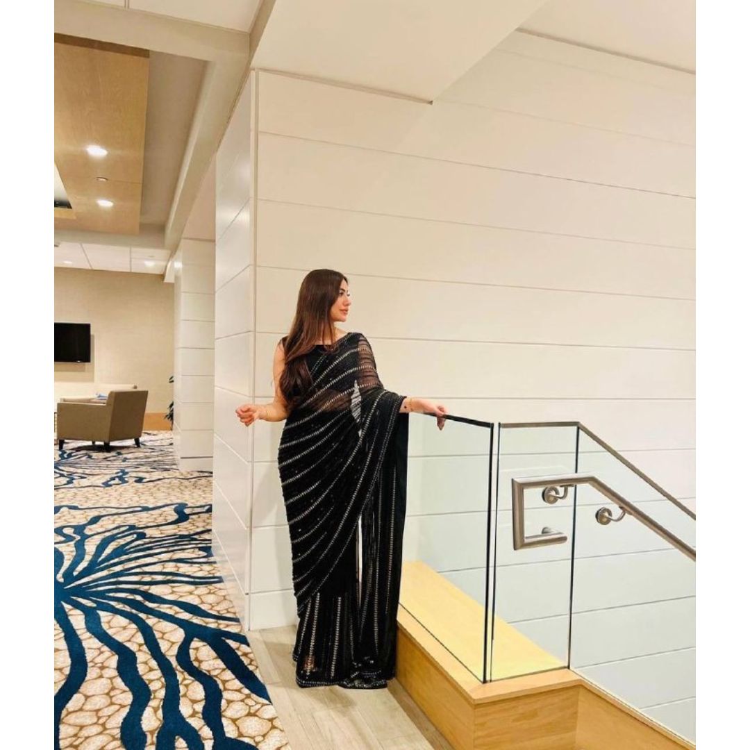 Black Fancy Worked Georgette Designer Saree
