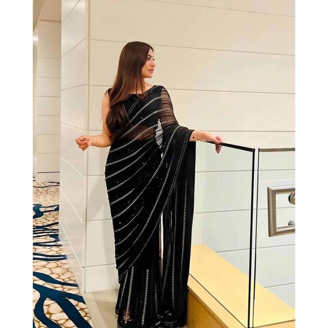 Black Fancy Worked Georgette Designer Saree