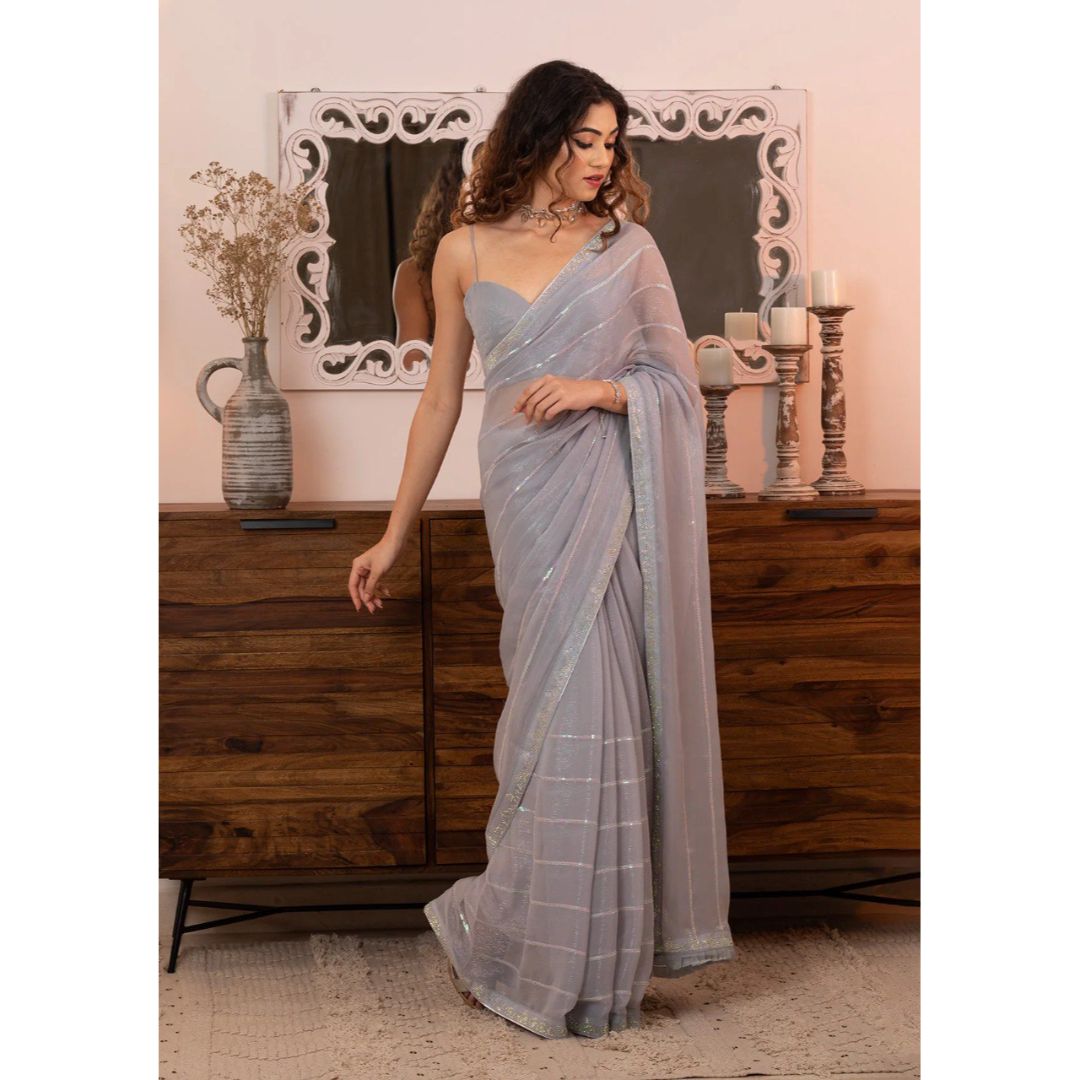 Gray Fancy Tread Work Designer Saree