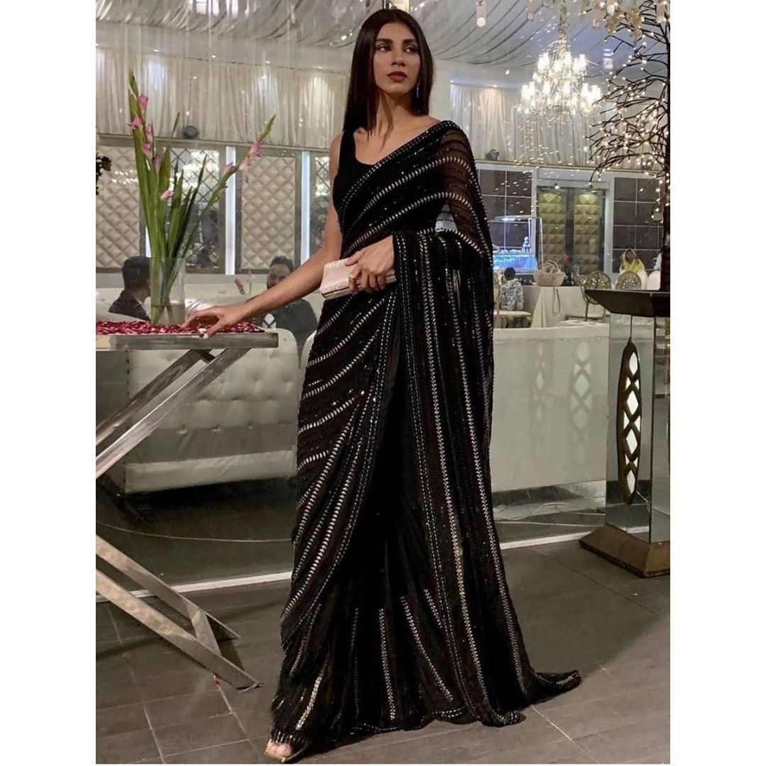 Black Fancy Worked Georgette Designer Saree