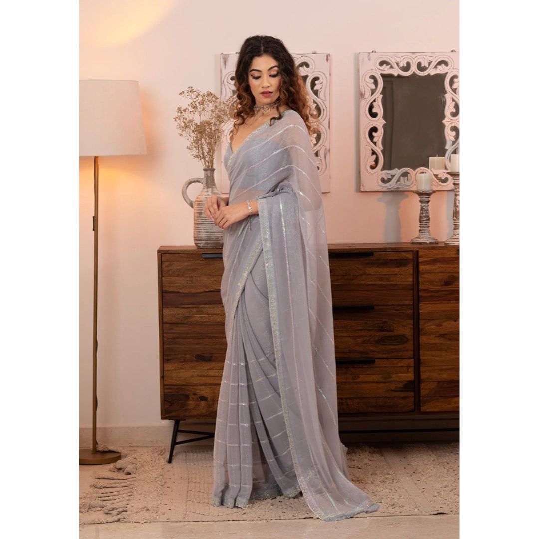 Gray Fancy Tread Work Designer Saree