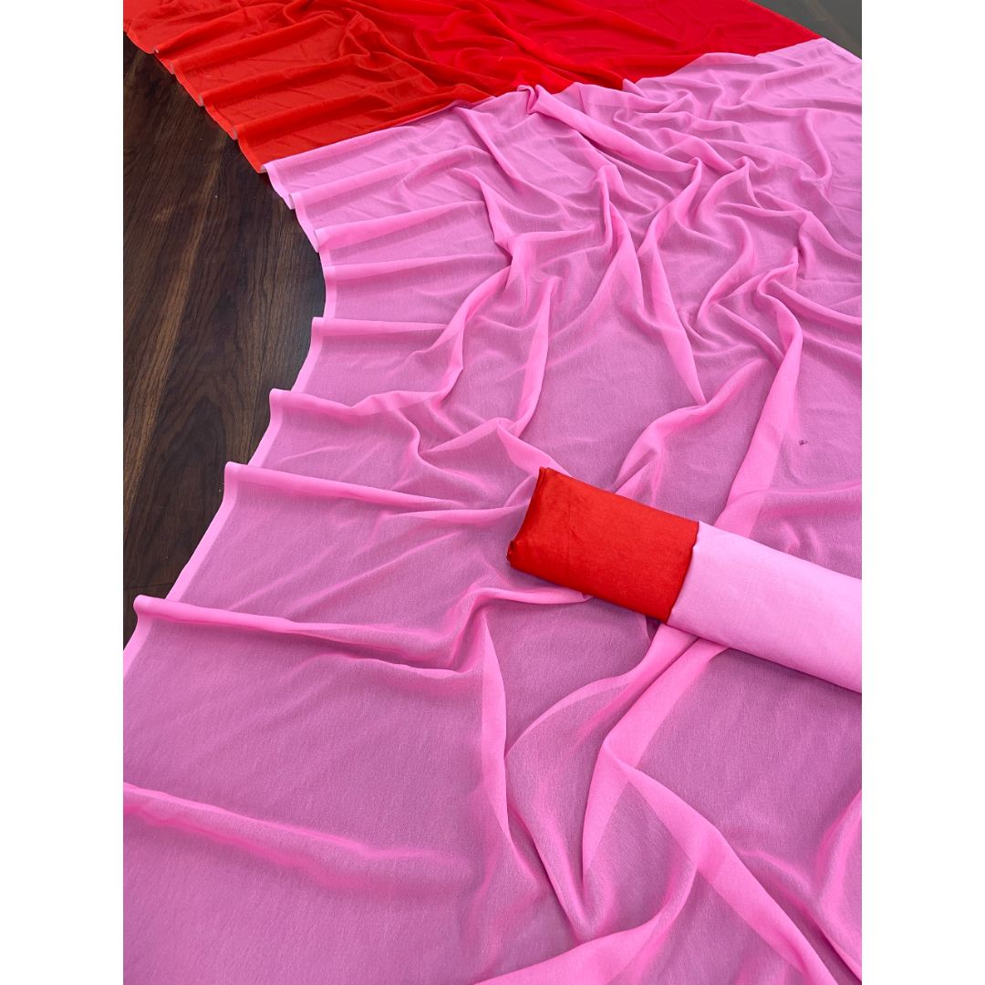 Red And Pink Fancy Designer Trendy Saree