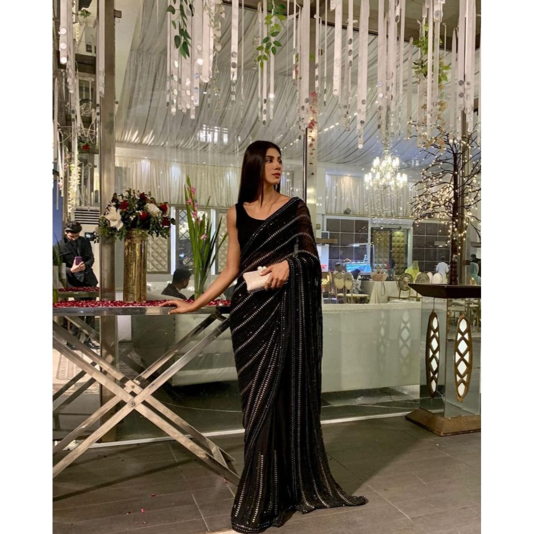 Black Fancy Worked Georgette Designer Saree