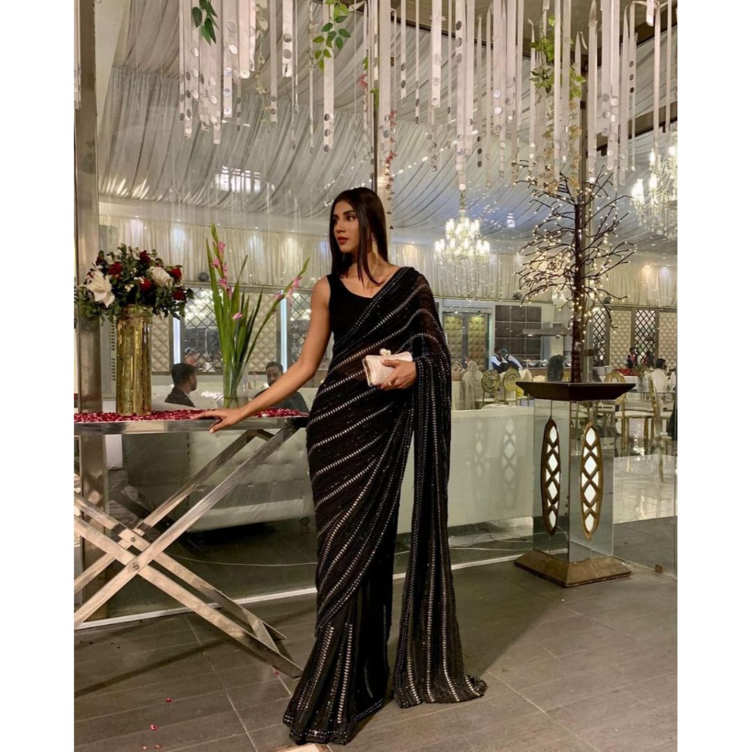 Black Fancy Worked Georgette Designer Saree
