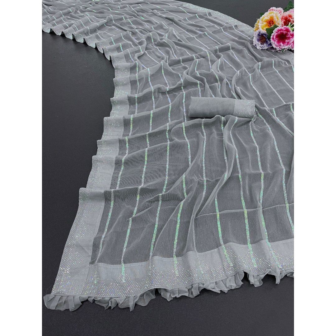 Gray Fancy Tread Work Designer Saree