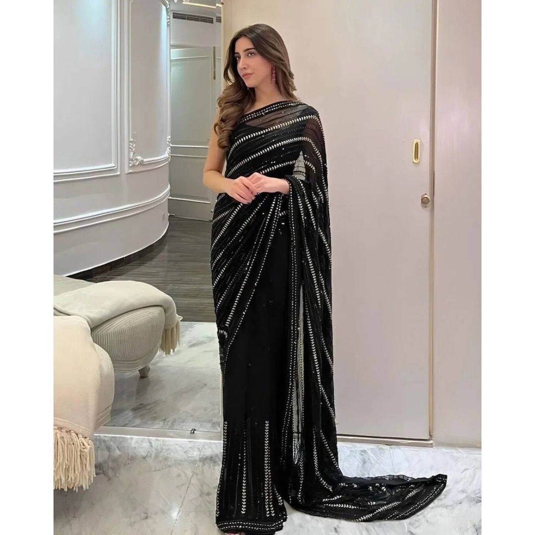 Black Fancy Worked Georgette Designer Saree