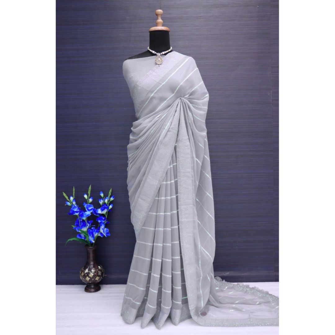Gray Fancy Tread Work Designer Saree
