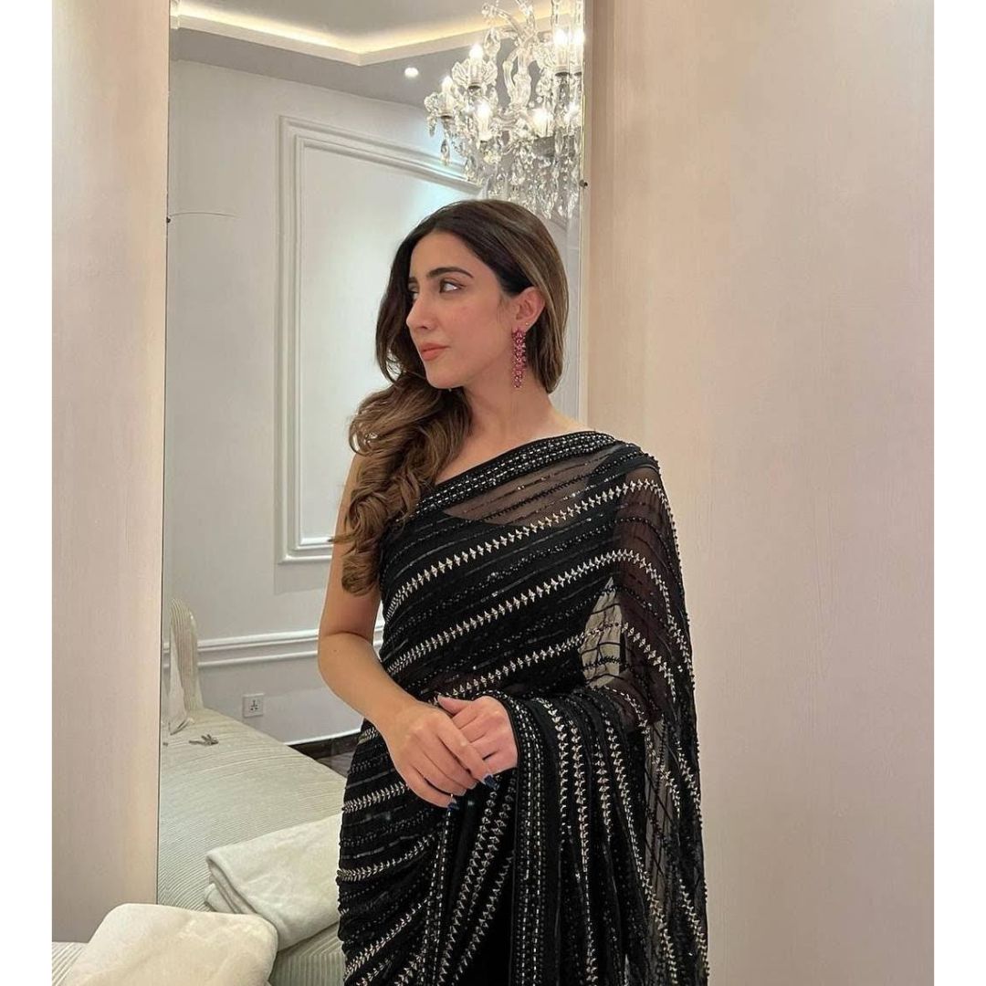 Black Fancy Worked Georgette Designer Saree