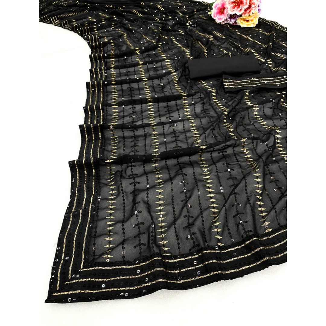 Black Fancy Worked Georgette Designer Saree