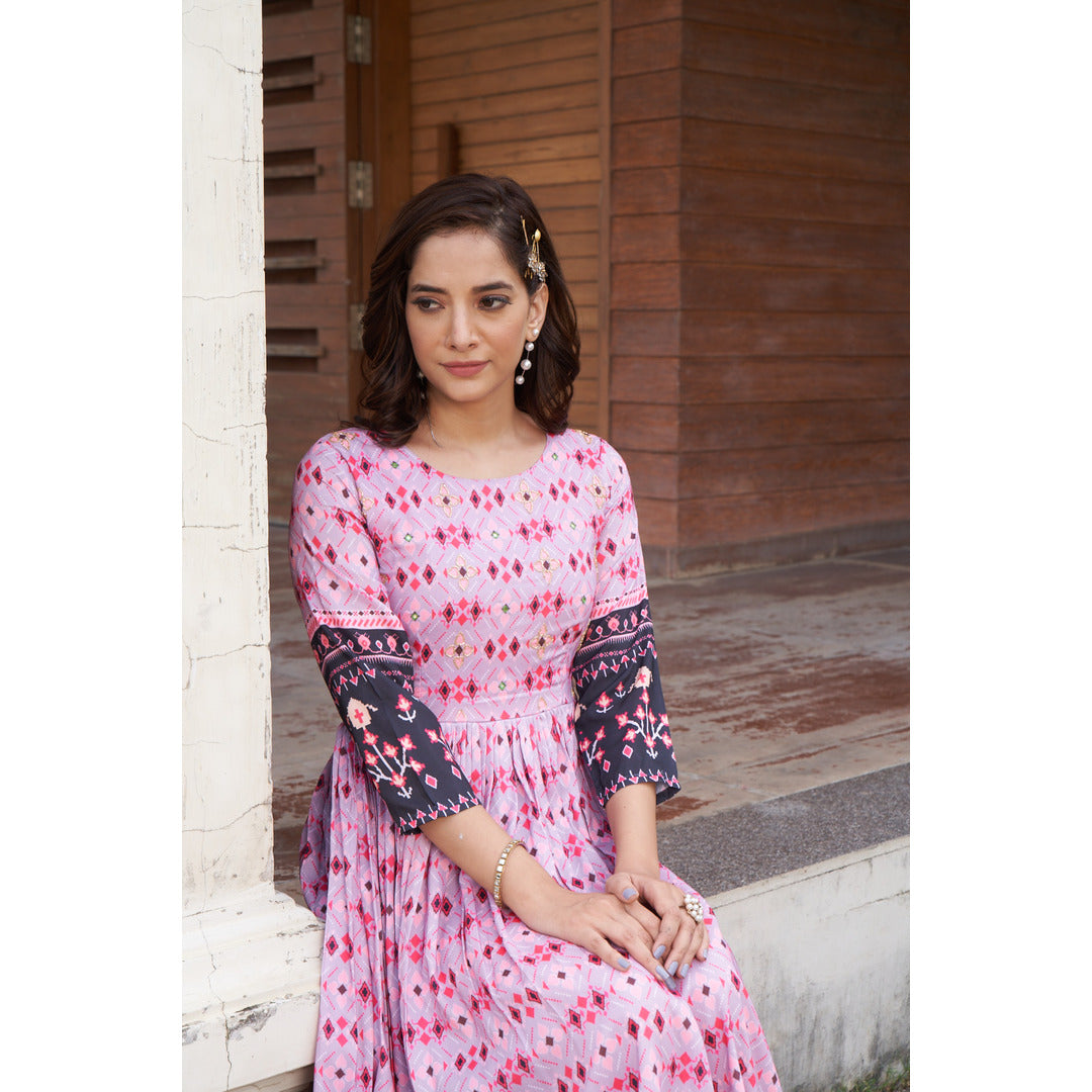 Light Pink Long Designer Kurtis With Handwork