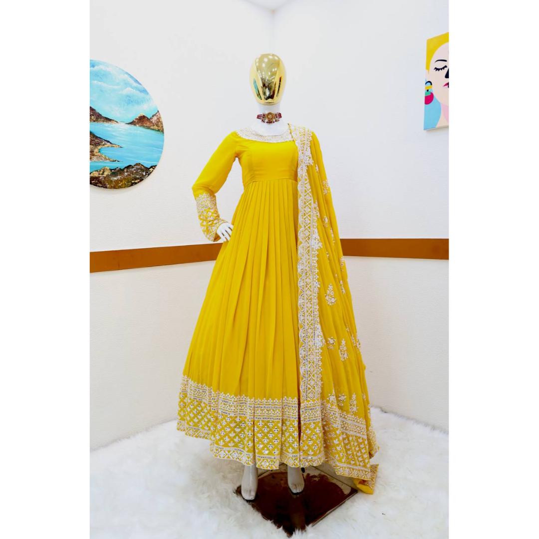 Yellow Embroidery Designer Anarkali Set