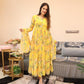 Chartreuse Yellow Flower Printed Designer Georgette Kurti