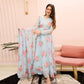 Baby Blue And Pink Designer Organza Printed Kurti With Dupatta