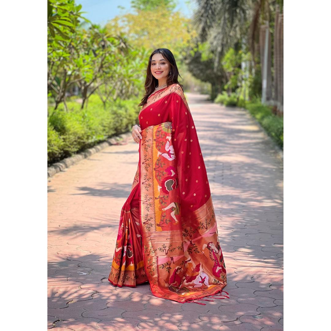 Red Pure Kanchivram Paithani All Over Zari Weaving Silk Saree