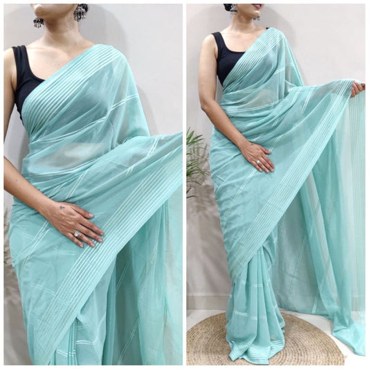 SKY BLUE FANCY TARA SITARA WEAVING JUST WEAR ONE MINUTE READY TO WEAR SAREE