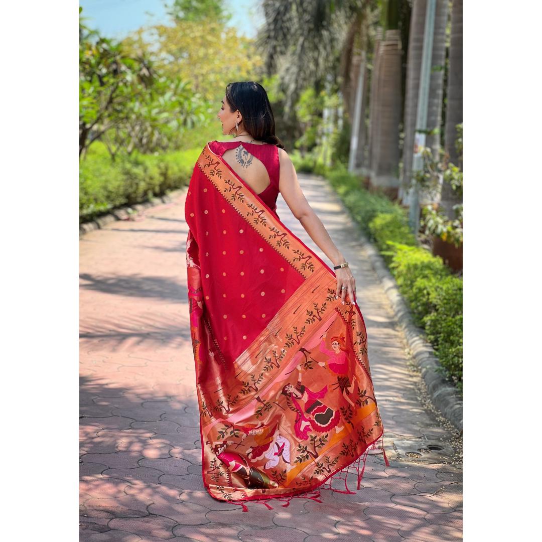 Red Pure Kanchivram Paithani All Over Zari Weaving Silk Saree