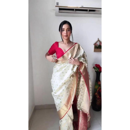 White Soft Lichi Silk With Jacqard Work All Over With Rich Work Pallu Designer Saree