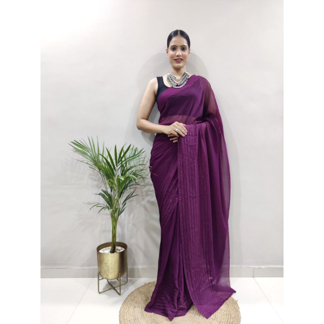 WINE FANCY TARA SITARA WEAVING JUST WEAR ONE MINUTE READY TO WEAR SAREE