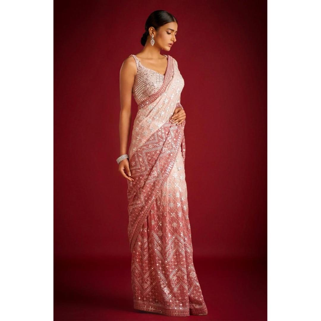 Light Pink New Designer Party Wear Sequence Work Saree