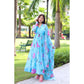 Latest Sky Blue And Pink Flower Printed Designer Kurtis