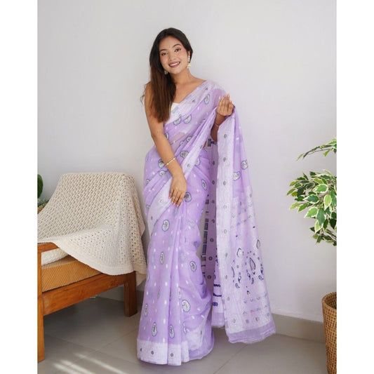 NEW LIGHT PURPLE LAKHANAVI WEAVING WORK WITH BADLA ZARI