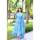 Latest Sky Blue And Pink Flower Printed Designer Kurtis