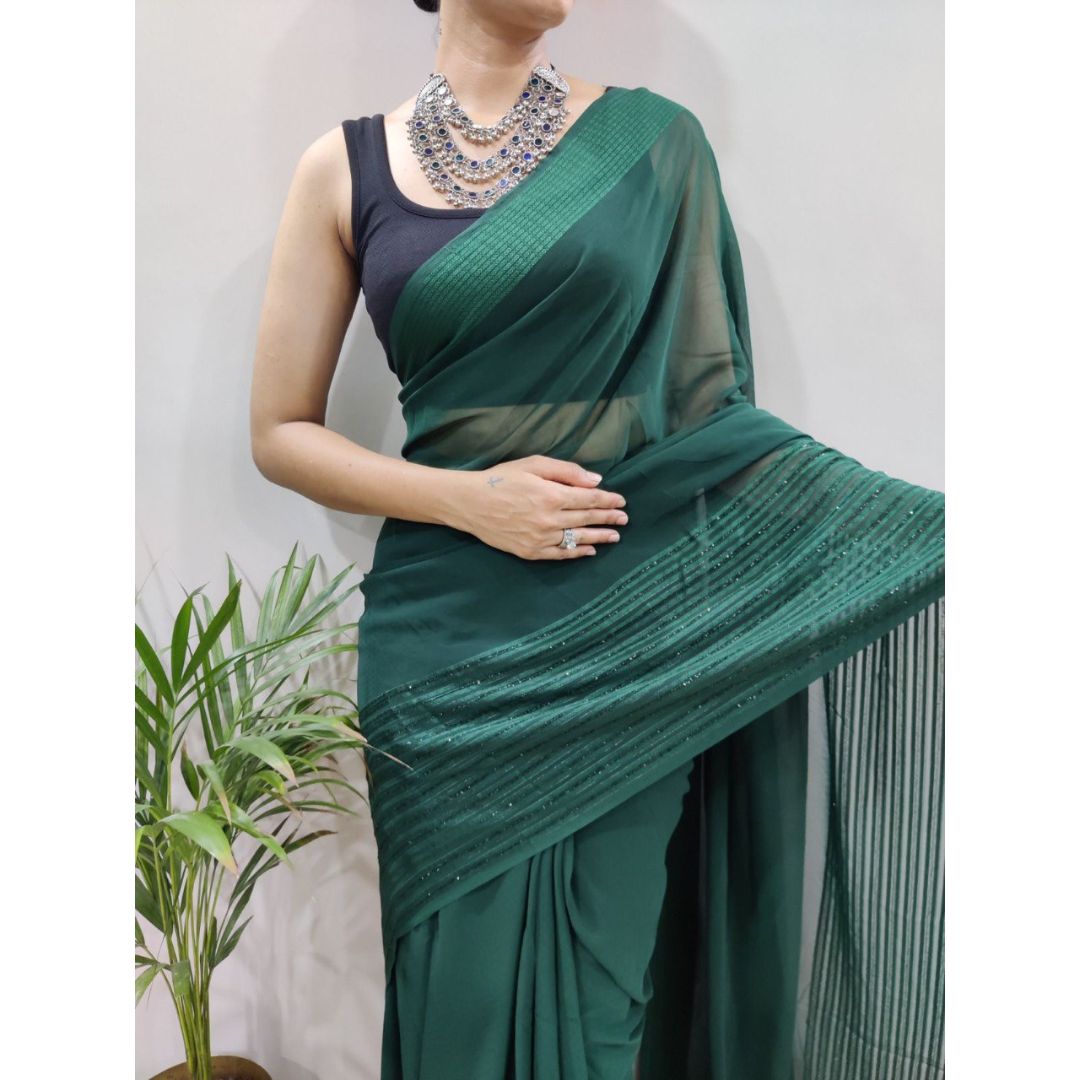 GREEN FANCY TARA SITARA WEAVING JUST WEAR ONE MINUTE READY TO WEAR SAREE