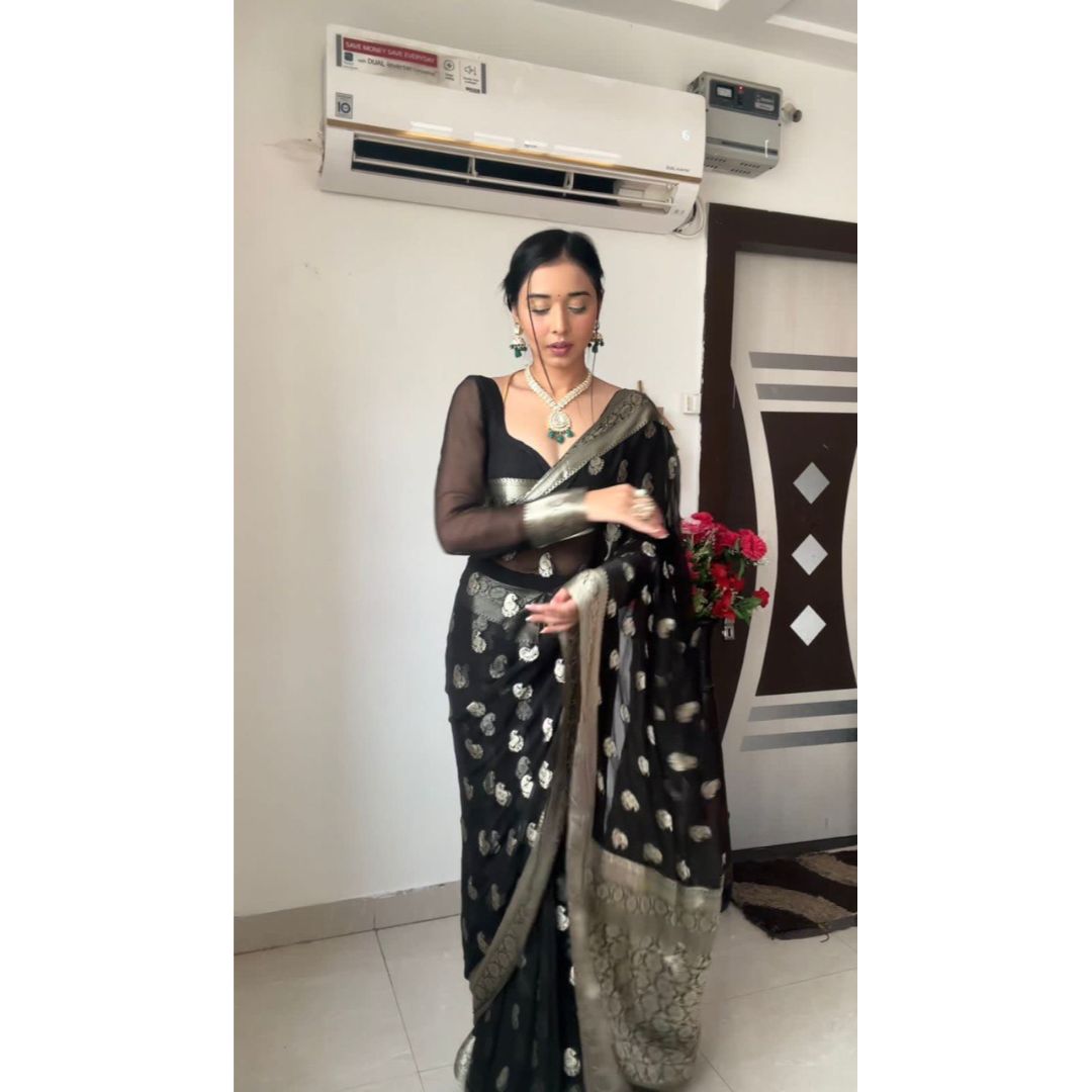 NEW BLACK AND SILVER SOFT SILK SAREE