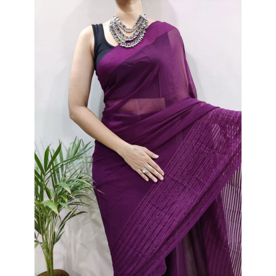 WINE FANCY TARA SITARA WEAVING JUST WEAR ONE MINUTE READY TO WEAR SAREE