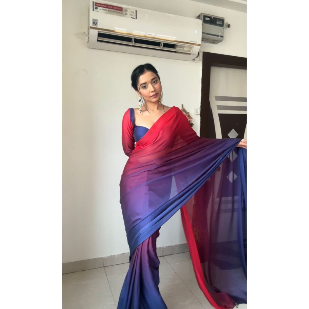 Pure raw silk saree blue and pink with plain body & ikat weaves pallu –  Cherrypick